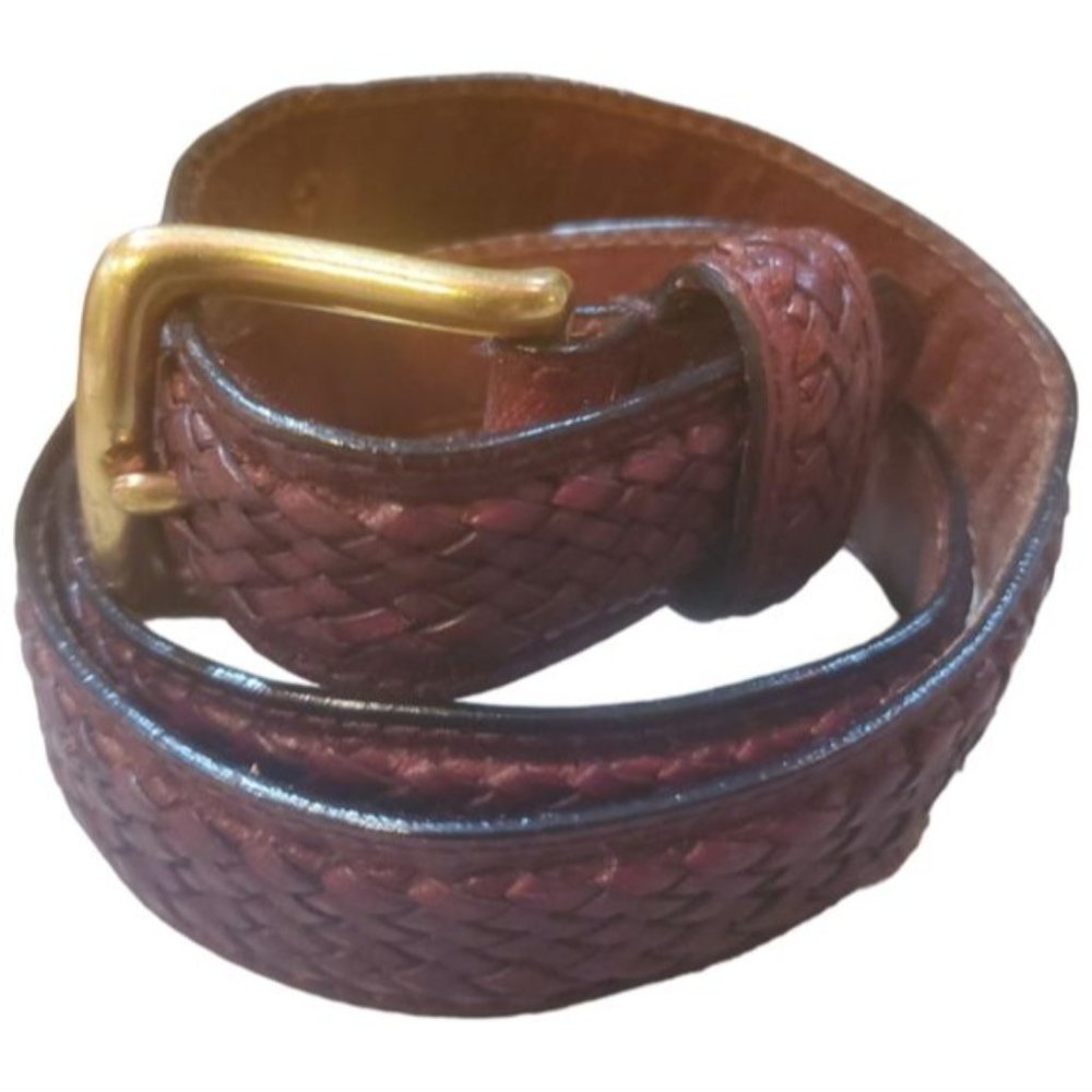 BELT XL DARK BROWN BRADED LEATHER BRASS HARDWARE
